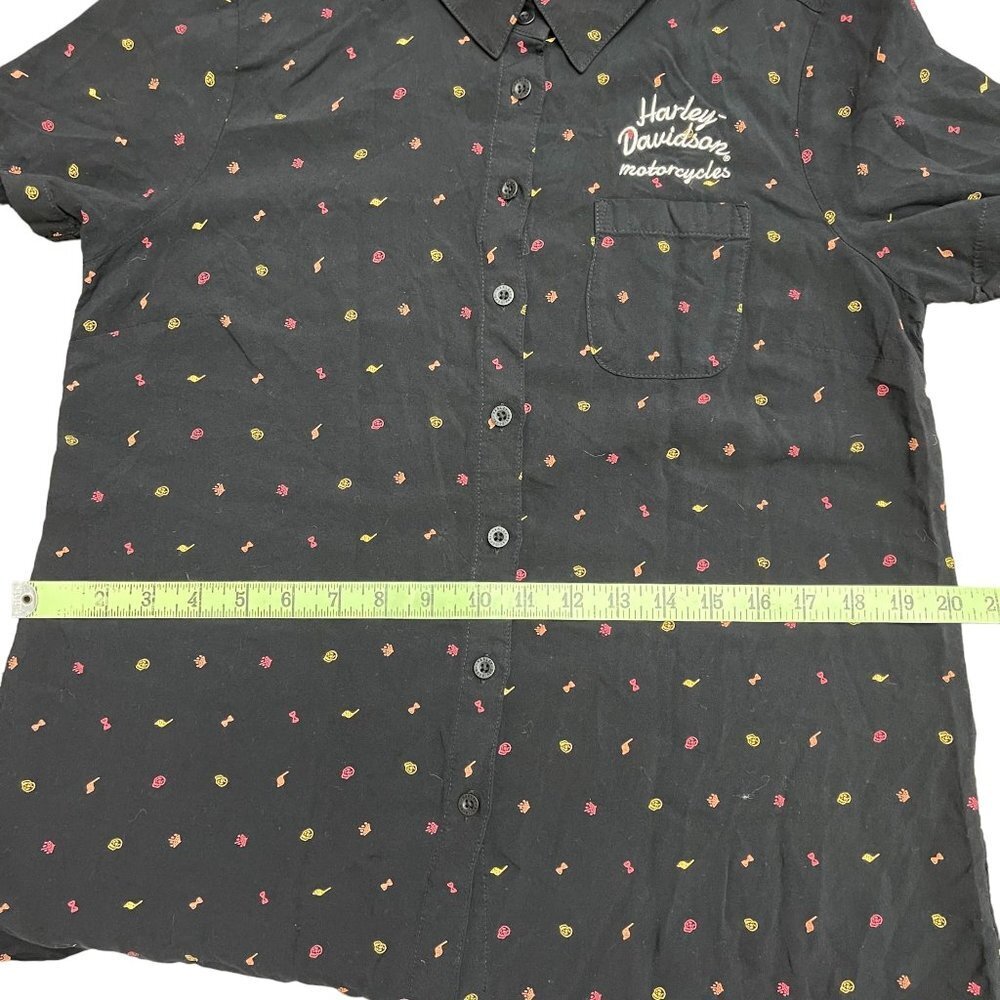 Harley Davidson Women's Black Short Sleeve Button Down Collar Shirt Top Size M - Picture 7 of 10